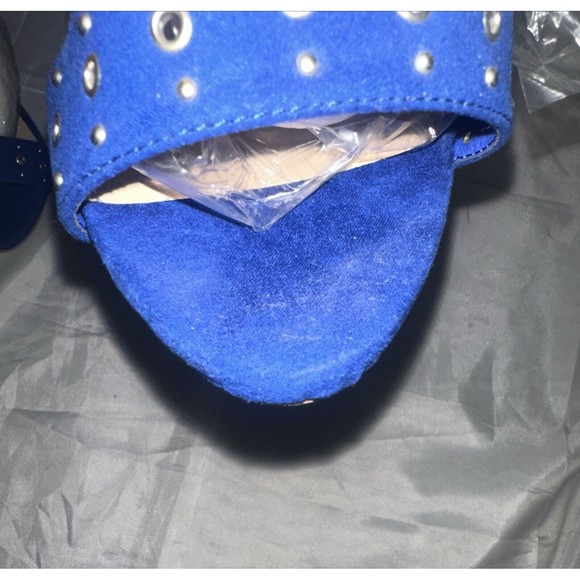 Just Fab Women's Size 8.5 Platform Stiletto 5in Heels Blue Silver Design Straps - Picture 16 of 16